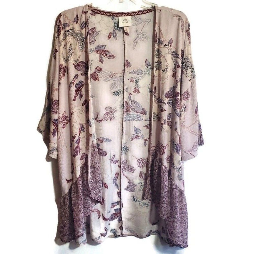 Knox Rose Kimono Jacket Floral Boho Bohemian Half Sleeve Floral Mix Print M